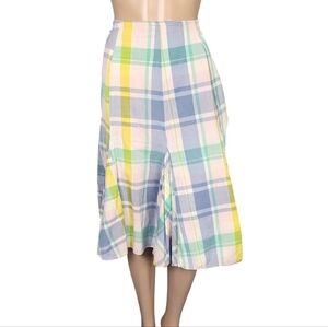 Claudia Richard Pleated Plaid Yellow Blue Skirt